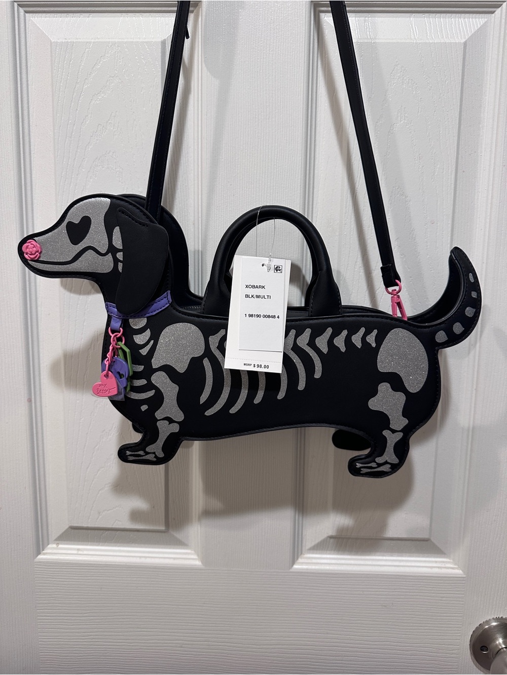 Betsey Johnson VIRAL Black Dachshund Skeleton Crossbody Bag